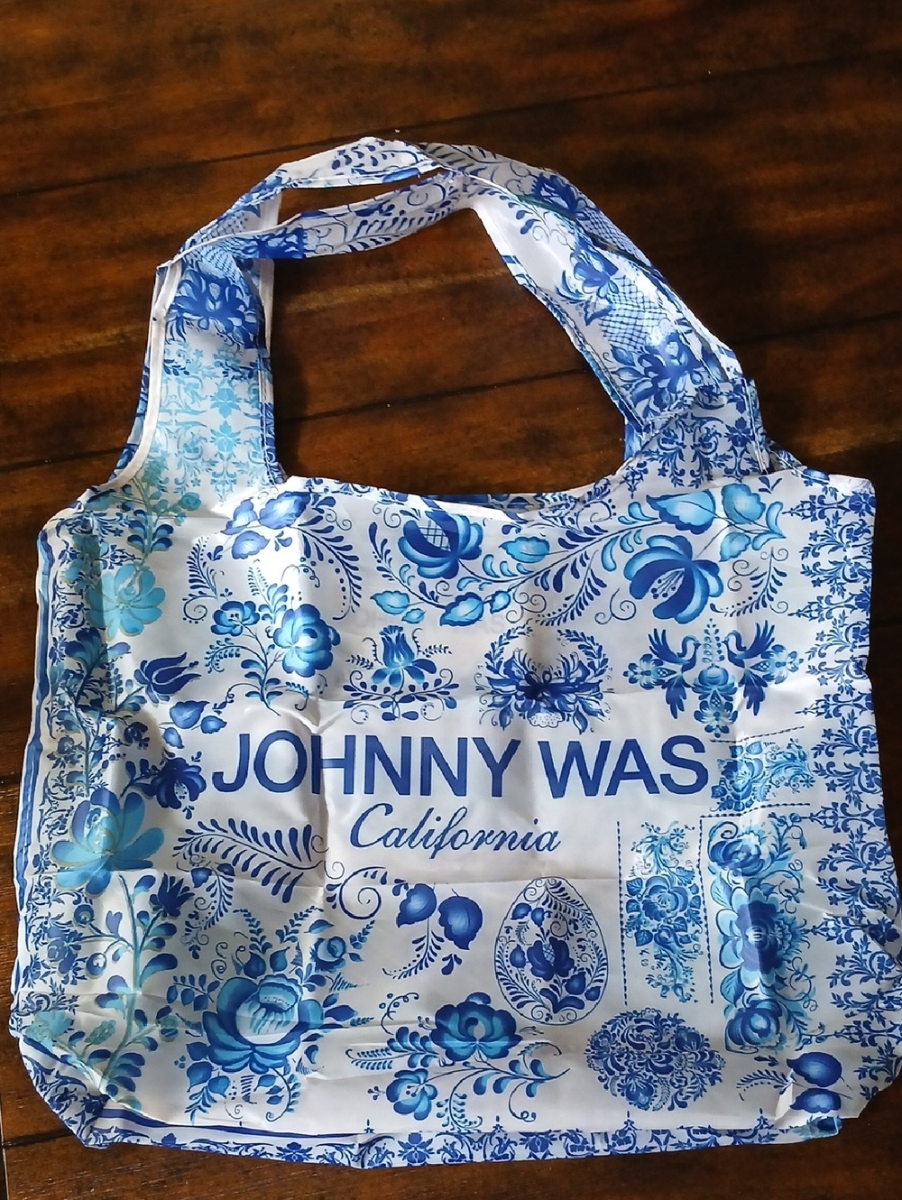 Johnny Was White and Blue Floral California Tote Bag Shopping Foldable Bag NWOT